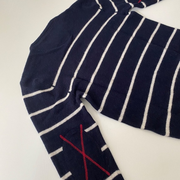 GANT Crew Neck Lambswool Navy Striped Sweater Padded Elbows Sz Large - Picture 8 of 16